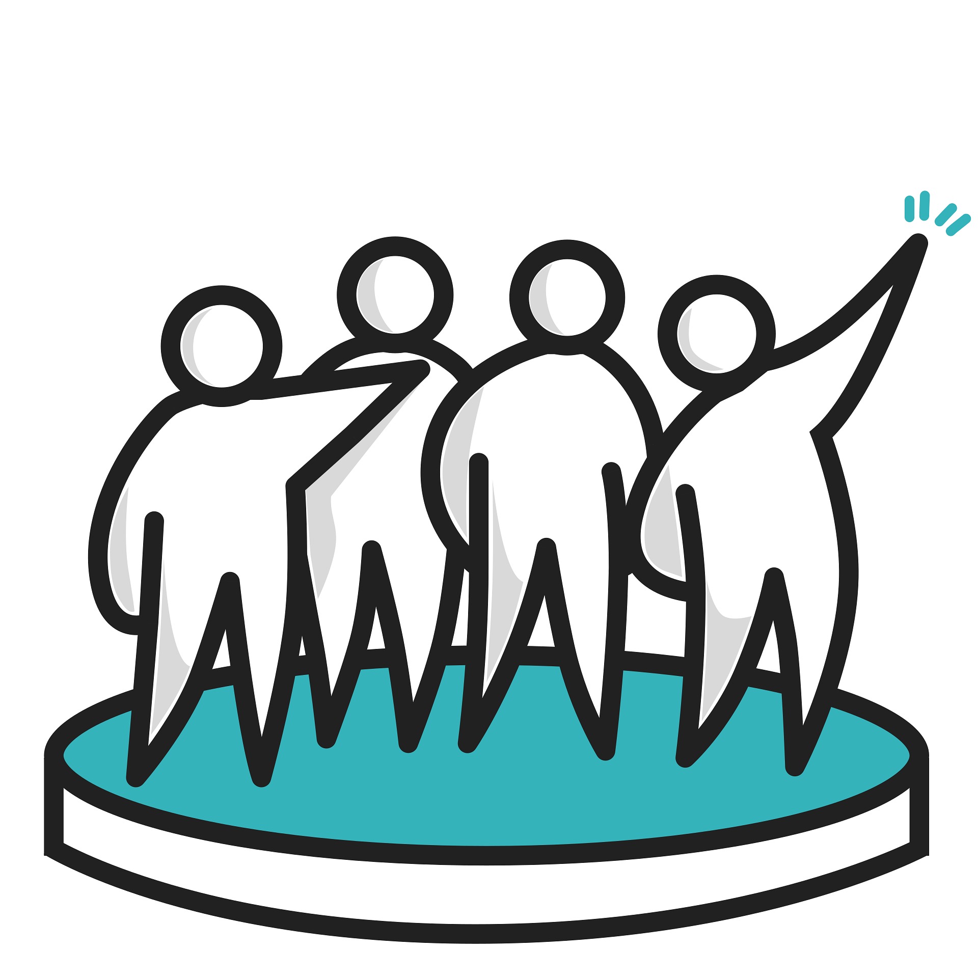 A cartoon graphic of a team